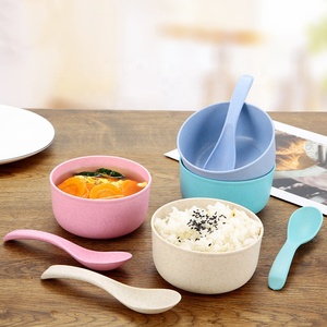 Unbreakable Durable Eco Tableware Set Wheat <strong>Straw</strong> Pulp Fiber Kid <strong>Bowl</strong> <strong>with</strong> Spoon - Product Image 2
