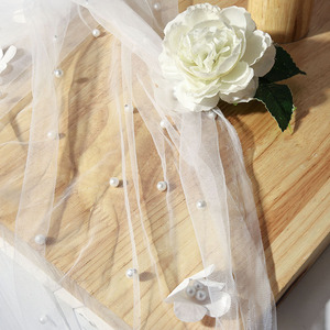 <span class=keywords><strong>Tulle</strong></span> en maille de nylon brodé à la main avec des perles florales, tissu délicat et transparent pour robes de mariée, robes, voiles, décoration - Product Image 4