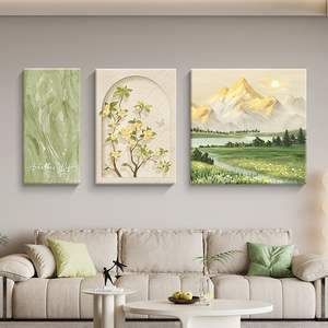 Cuadro Decorativo ZHUOHAO para Sala de Estar, Pintura al Óleo Enmarcada sobre Vidrio, Crema, Moderno, Minimalista de Alta Gama, Tríptico, Fondo para Sofá, Luz Solar - Product Image 1