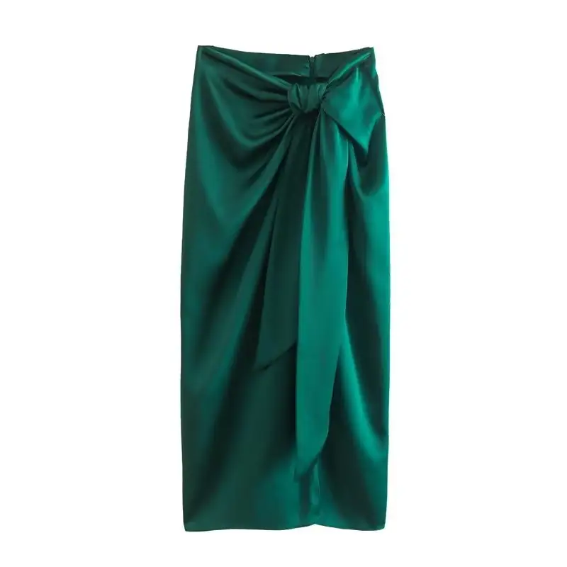 QZ8924 New 2022 Autumn Design Front Bow Knot Midi Skirt Women Slim Skirts Saias 9