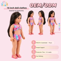 Lot de 2 maillots de bain pour poupées de 18 pouces, imprimé tropical rose, avec détail nœud, pour les vacances d'été, vente en gros