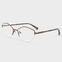 Monture de lunettes en métal, monture optique marron, monture de lunettes de vue en gros, monture de lunettes à branches écaille de tortue, logo personnalisé