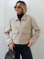 Manteau d'extérieur à manches longues avec poches, veste courte élégante pour femme, veste zippée pour femme, nouveau manteau d'hiver