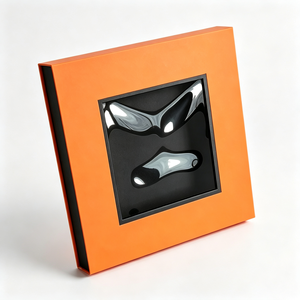 Caja de Regalo Magnética de Cartón Rígido de Lujo en Color Naranja y Azul con Ventana, Disponible en Stock - Product Image 4