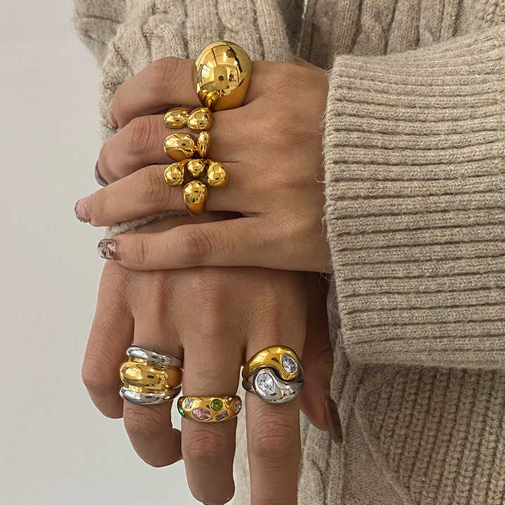 J&D Luxury Chunky Stainless Steel 18K Gold Rings Set