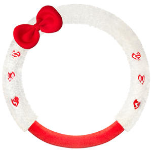 ที่หุ้มพวงมาลัยรถยนต์แบบ4ก้านลายสตรอเบอร์รี่ผูกโบว์ยางน่ารักใหม่เหมาะสำหรับฤดูหนาว - Product Image 5