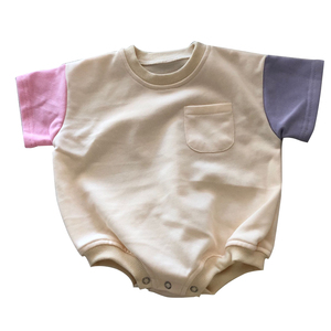 Sudadera de Verano para Bebé con Bloques de Color, Romper Tipo Burbuja de Manga Corta, Unisex, Cómodo Body con Bolsillo - Product Image 2