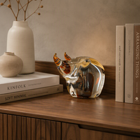 Flolenco – Collection d'ornements en verre soufflé à la main : figurines d'animaux, sculptures de pellicanes et rhinocéres avec accents ambrés