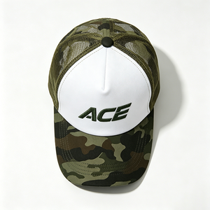 Casquette de baseball unisexe personnalisée ACE brodée, motif camouflage, deux tons, devant blanc, dos en maille, 5 panneaux, printemps/été, sports de plein air - Product Image 3