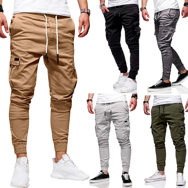 Custom Men Sports Running Pockets Athletic Football Soccer Pants Training Sport Elastic Cargo Jogging Gym Trousers