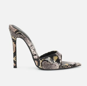 <span class=keywords><strong>Mules</strong></span> beige à talons aiguilles pour femmes de luxe à bout pointu et imprimé serpent pour chaussures pour dames - Product Image 4