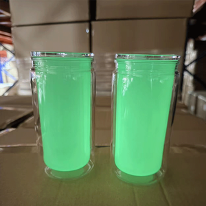 glow double-wall plastic <b>cup</b> 16oz snowglobe tumbler clear pre drilled - Product Image 5