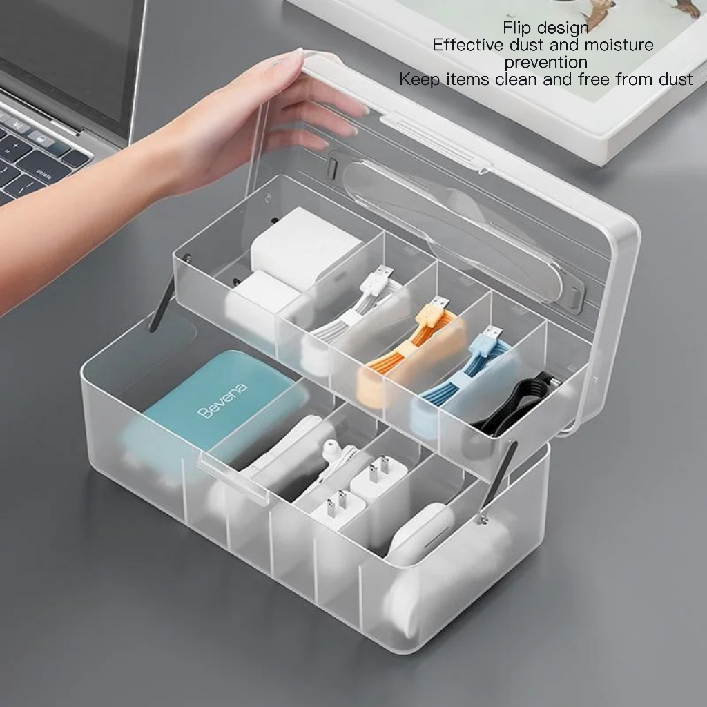 Set Of 3 Cable Management Box With Bamboo Lid White | INDIA