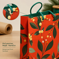 Sac en papier cadeau de Noël imprimé avec logo personnalisé, avec poignées en corde de polyester, pour emballage de vente au détail festif, vente en gros