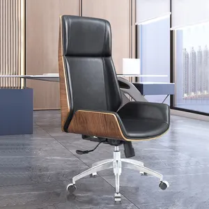 우아한 온난한 백색 가죽 사무실 의자 높은 뒤 유일한 디자인 행정상 회전대 의자 나무로 되는 팔걸이 사무실 의자