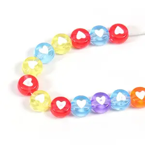 500 g/sac verre texture acrylique amour en forme de perles plates perles à la main 7mm perles en vrac bricolage Bracelet fait main accessoires