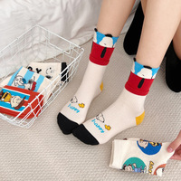 Nouvelles chaussettes en coton peigné, chien de dessin animé, chaussettes mi-mollet pour femmes, chaussettes tendance style scolaire pour femmes, chaussettes tendance