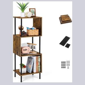 Estantería de 4 niveles de madera y hierro, color marrón oscuro, que ahorra espacio, para almacenamiento en el hogar u oficina, con espacio para libros y decoración. - Product Image 1