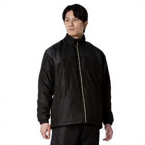 <b>Men's</b> Black Windproof <b>Long</b> Front Logo Full Zip Stand Collar Casual Autumn Coat Thick Polyester Fleece - Product Image 1