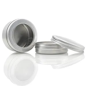 high quality 120ml 10g 30g 60g 100g 120g 30ml 60 ml 100ml metal tin round silver aluminum jar 60ml aluminum jar with PVC window