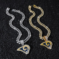 Custom Rams Head Charm Full Rhinestone Iced Out Cuban Link Championship Necklaces Silver Gold Plated Alloy Jewelry