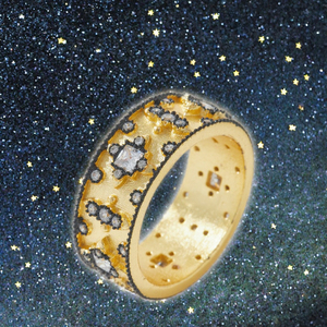 Bague de cocktail de luxe pour femme en or jaune, diamant taille princesse, sertissage pavé floral, bijoux de soirée - Product Image 2