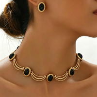 Parure Collier et Boucles d'Oreilles Vintage pour Femme en Alliage Incrusté de Zircon, Collier Ras du Cou, Vente en Gros d'Usine pour Anniversaire