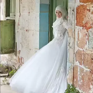 2024 Arabic hồi giáo hồi giáo Bridal Wedding Dress dài tay áo cao cổ Wedding Dress