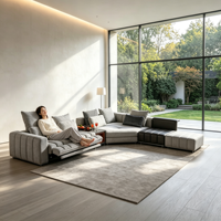Canapé d'angle modulable en forme de L avec table console et rangement, en tissu et cuir mélangés, style moderne