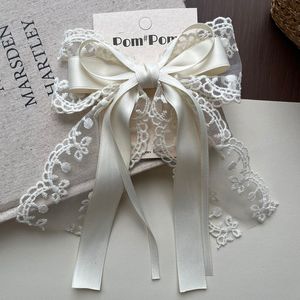 Dulce princesa niñas Hada accesorios para el cabello Color sólido largo Streamer cinta lazo pinza para el cabello lazo <span class=keywords><strong>de</strong></span> encaje blanco aleación Duckbill Clip - Product Image 3