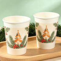 Gobelet jetable à paroi simple pour Noël, motif sapin de Noël, en papier kraft enduit de PE, 12 oz, pour chocolat chaud, fournisseur en gros