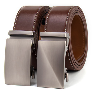 Cinturón Formal de Cuero Genuino para Hombre, Hebilla de Cierre Automático Tiyo, Aleación Rectangular de 3.8cm, Sólido, Duradero y Elegante para el Día a Día - Product Image 1