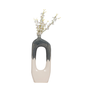 Vaso in Ceramica Curvo con Ritagli, Design Bicolore per Arredamento Soggiorno, Camera da Letto, Ufficio - Product Image 2