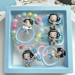 Kpop Witch Hunt Cartoon Beaded Pendant Resin Hair Accessories Set for Girls Handmade Gift Box