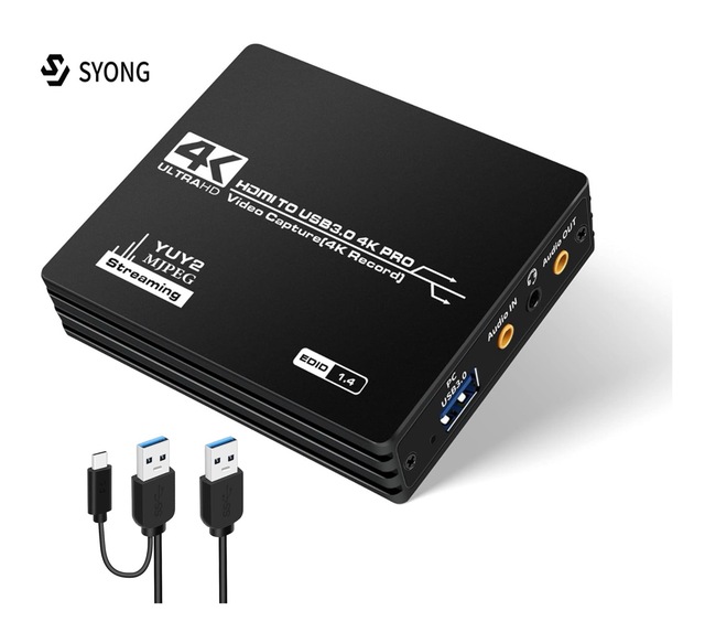 SYONG Factory Upgraded Capture Card Streaming Record in 4K HDMI to USB 3.0 Video Capture Device Game Microphone 4K HDMI Loop Out