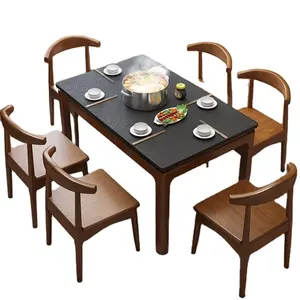 En bois massif conception extensible table à manger et chaises ensemble