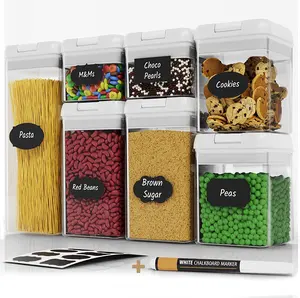 Square Kitchen Plastic Food Storage Container Airtight Dry Grade Food Storage Container Set with Lids 7 Piece