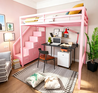 Lit superposé en métal robuste de 1,2 mm d'épaisseur pour adultes, sans grincement, gain de place, en acier, avec bureau et escalier