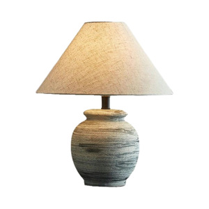 Handcrafted Rustic with Fabric Shade Vintage Textured Pottery Desk Lamp for Living Room Bedroom Hotel Decor <strong>Table</strong> Lamp - Product Image 4