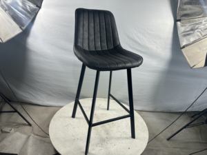 Modern Cream Faux Suede Bar <b>Stool</b> with Vertical Stitching and Matte Black Metal Legs for Kitchen Counter Home Bar - Product Image 4