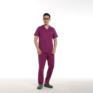 Classica 100% in saia di cotone verde <span class=keywords><strong>viola</strong></span> da uomo Scrub da medico infermiere da ospedale uniforme da medico alla moda - Product Image 1