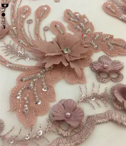 Manik-manik Berlian Imitasi Mewah 3d Bunga Sifon Afrika Kain Renda Pernikahan
