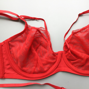 Soutien-gorge et culotte en dentelle rouge chaude sexy ensemble string Lingerie érotique de luxe avec bretelles pour femmes à gros seins Ropa <span class=keywords><strong>Intima</strong></span> - Product Image 5