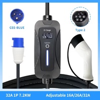 Chargeur EV portable réglable de niveau 2 IEC 62196 Type 2 pour la maison avec prise CEE bleue