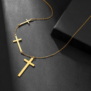 Collier croix en acier inoxydable, chaîne de clavicule minimaliste, style européen simple et tendance, accessoire cadeau - Product Image 4