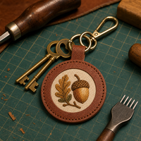 Runder Leder-Schlüsselanhänger, Blanko-Stickpatch-Schlüsselanhänger, Taschenanhänger, Geschenk-Accessoire für Handtasche, Rucksack & Geburtstagsgeschenk-Souvenir