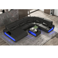 Canapé sectionnel de luxe moderne au design italien en cuir véritable avec LED, ensemble canapé-lit gonflable pour salon, hôtel, villa, personnalisable