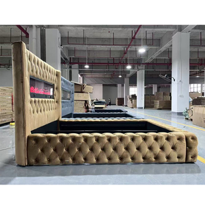 Оптовая продажа мебели для дома: роскошная кровать размера «king-size» с обивкой, каркас с дистанционным управлением, камином и динамиками - Product Image 3