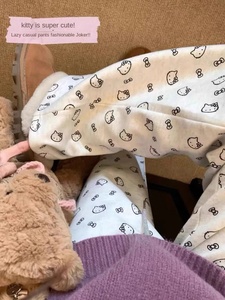 Bonitos pantalones de cintura alta con estampado de arroz glutinoso para niñas, diseño de pierna recta informal, cierre de cintura elástica para el verano - Product Image 5