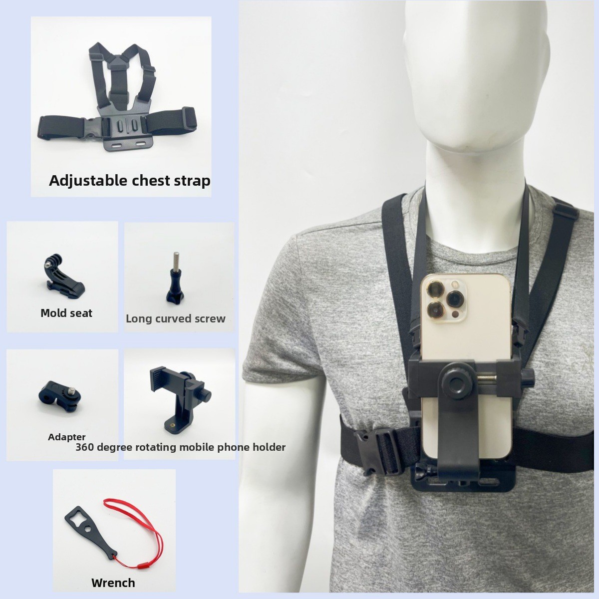 Black(Chest strap 6-piece set+wrench)
